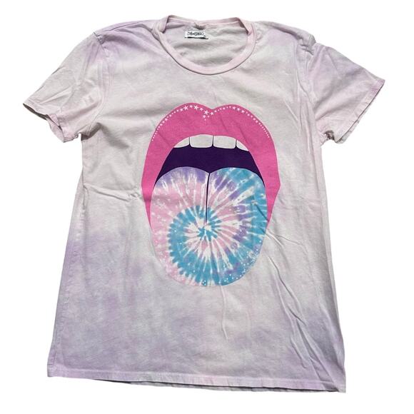 Lauren Moshi Edda Tie Dye Tongue Ultra Soft Lightweight Vintage Tee White, XS - Picture 2 of 8